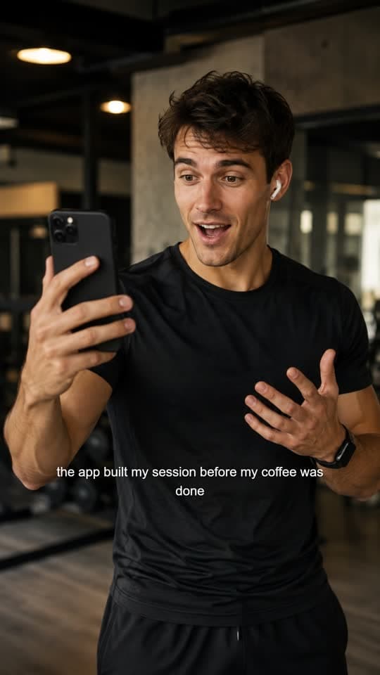 A vertical UGC ad exported from VectorStudio, with its caption burned in.